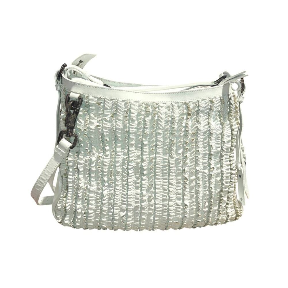 BURBERRY Lowry Off-White Ruched Leather Shoulder Bag Crossbody - Picture 3 of 16